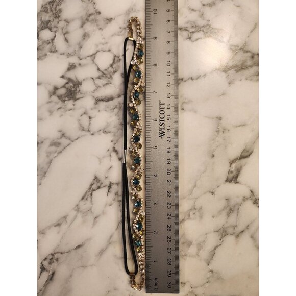 Vintage Crystal Rhinestone Headband With Black Elastic Strap - Picture 1 of 5